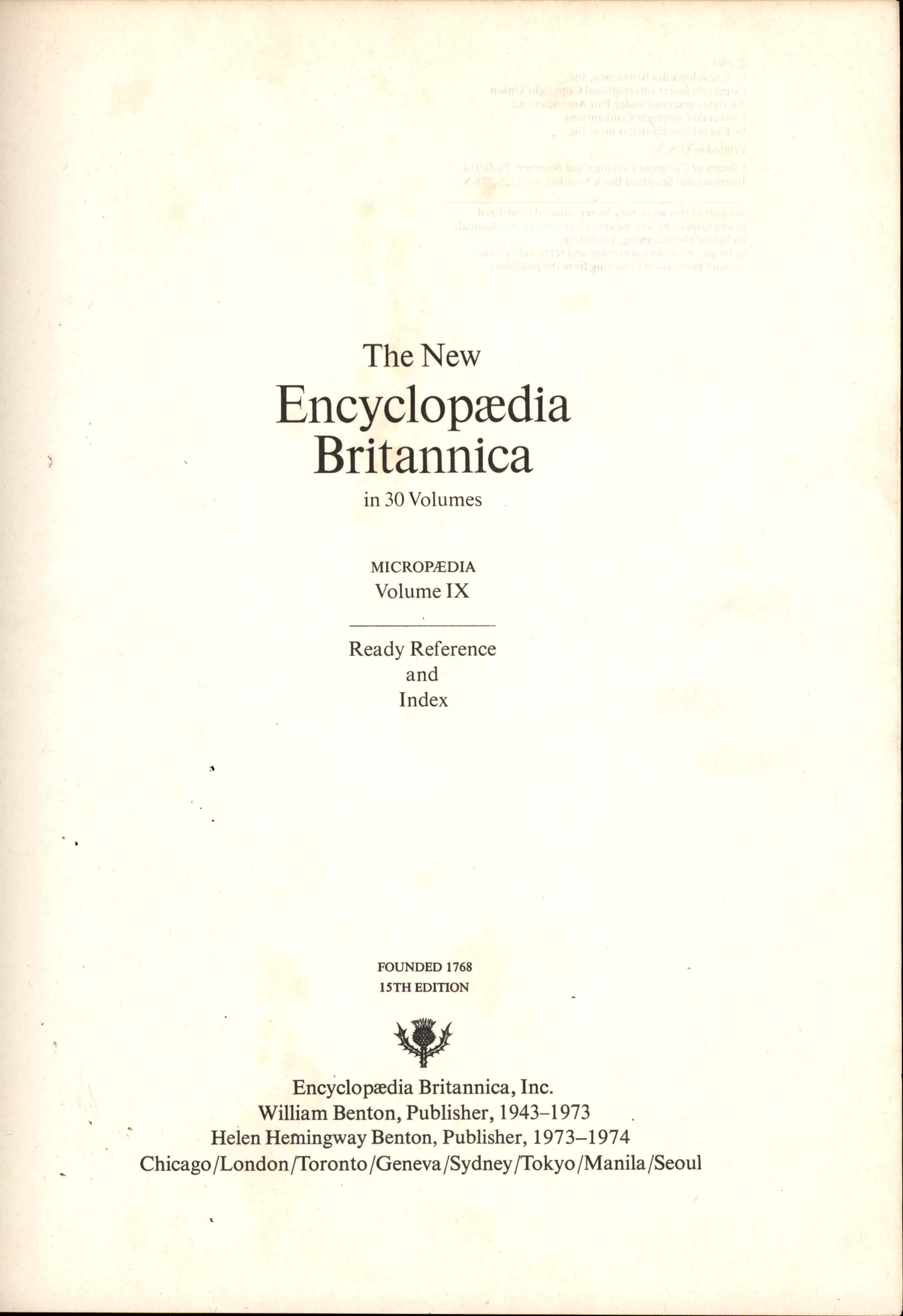 The new encyclopedia britannica : micropedia ready reference and index vol. IX