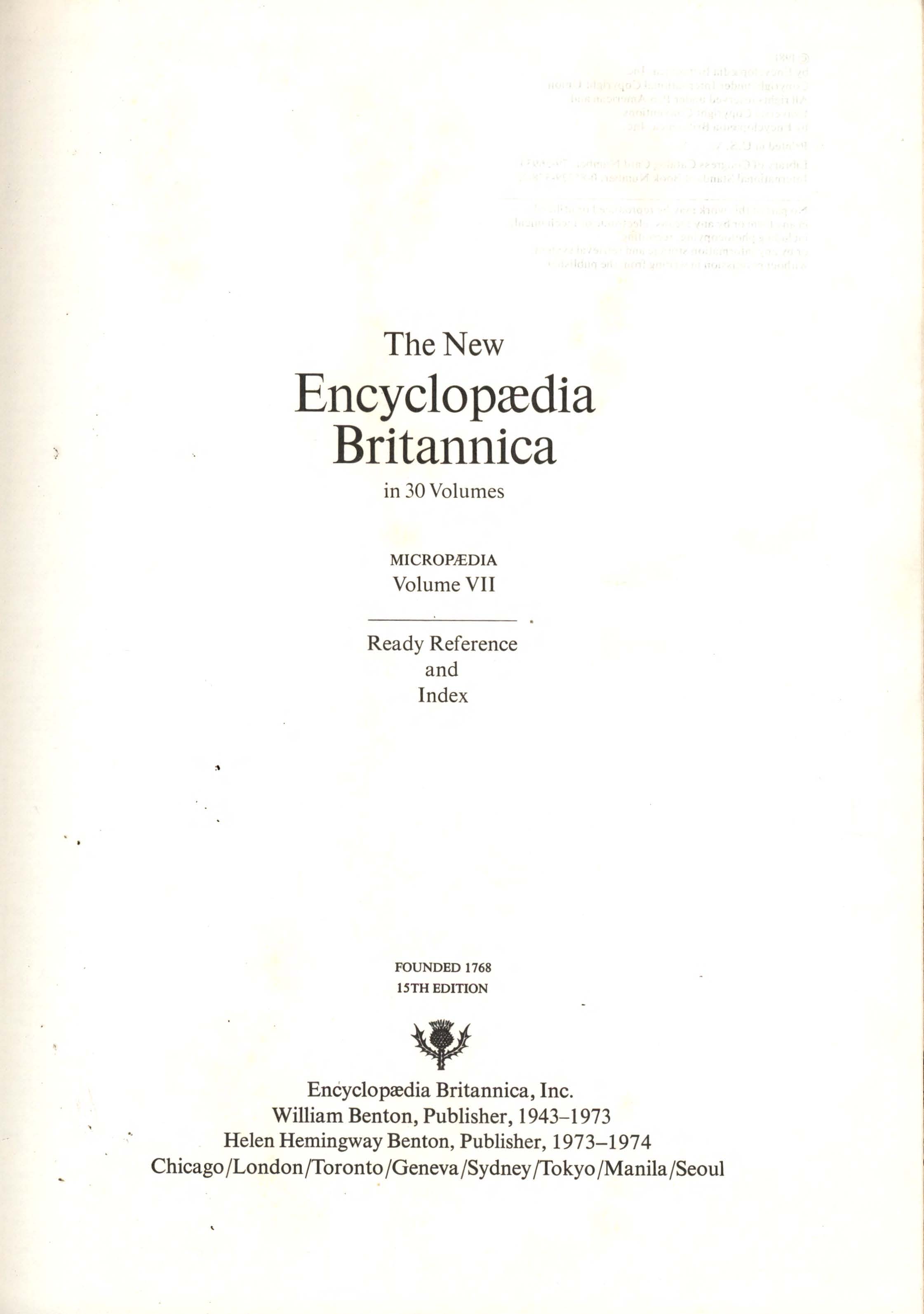 The new encyclopedia britannica : micropedia ready reference and index vol. VII