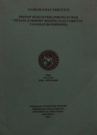 Image of Naskah ujian tertutup : prinsip hukum perlindungan hak petani (farmes rights) atas varietas tanaman di indonesia