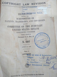 Copyright law revision : hearings before the subcommittee on patents, trademarks, and copyrights of the committee on the judiciary united states sen ate