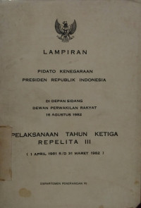 Lampiran pidato kenegaraan presiden republik Indonesia : di depan sidang dewan perwakilan rakyat 16 Agustus 1982 pelaksanaan repelita III (1 April 1981 s/d 31 Maret 1982)