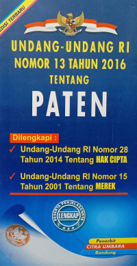 Image of Undang-undang ri nomor 31 tahun 2016 tentang paten