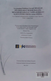 Terjemahan publikasi jurnal : Bisakah pelanggaran merek dagang menjadi kejahatan tanpa korban ? kasus stone creek versus omnia
